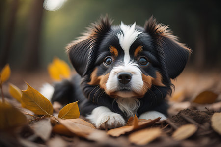 Portrait of a cute dog on a colorful background. Studio shot. ai generativeの素材