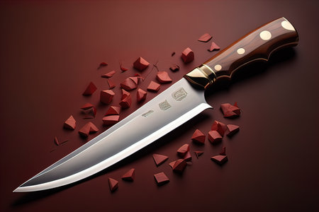 Knife with wooden handle on a solid color background. ai generativeの素材