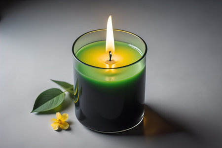 Creative burning candle on a wooden background. ai generativeの素材