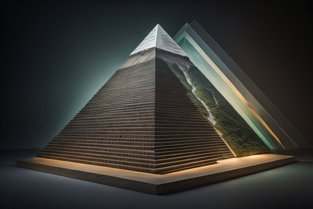 Creative and colorful pyramid on a solid color background. ai generativeの素材