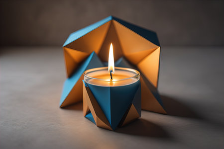 Creative burning candle on a wooden background. ai generativeの素材