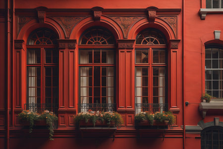 Colorful windows of a typical house in the city, ai generativeの素材