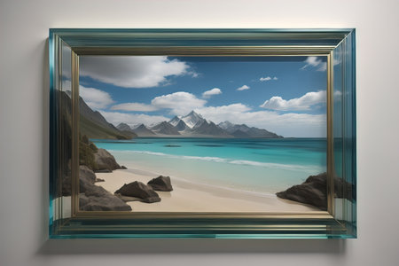 Glass picture frame on a solid color background. ai generativeの素材