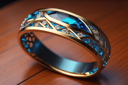 Wedding ring with diamonds on a solid color background. Jewelry. ai generativeの素材