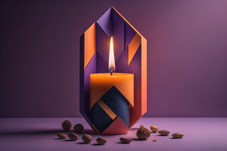 Creative burning candle on a wooden background. ai generativeの素材