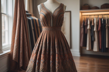 Fashionable evening dress on a mannequin in studio. ai generativeの素材