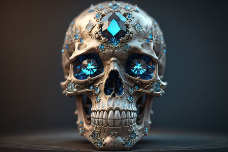 Skull with blue gemstones. ai generativeの素材