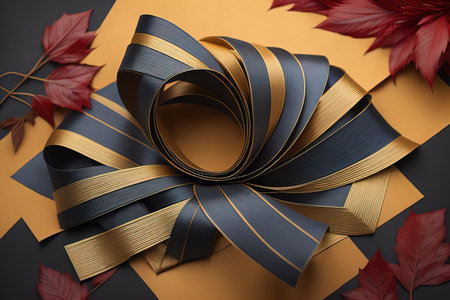 Shiny satin ribbon in brown color isolated on white background. ai generativeの素材