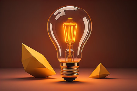 Glowing glass light bulb on dark background. ai generativeの素材
