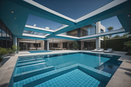 Swimming pool in a modern villa, ai generativeの素材