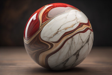 Colorful marble ball on a solid colour background. Close-up. ai generativeの素材