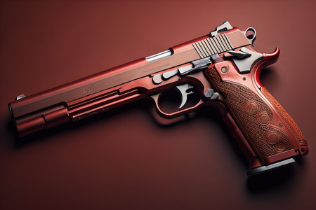 Semi-automatic handgun on a solid color background. Close-up. ai generativeの素材