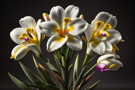 Bouquet of crocus and tulips on solid color background. ai generativeの素材