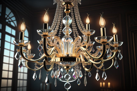 Luxury chandelier isolated on dark background. ai generativeの素材