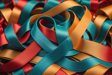 Shiny satin ribbon in brown color isolated on white background. ai generativeの素材