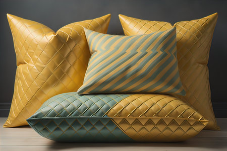 a colorful and decorative pillow on a gray background. ai generativeの素材