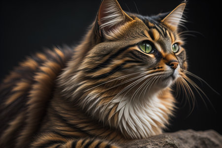 Portrait of a beautiful Maine Coon cat on a dark background. ai generativeの素材