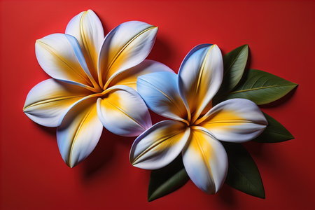 Beautiful white lilies on solid color background, closeup. Floral decor. ai generativeの素材