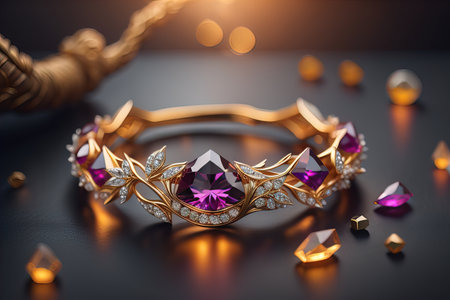 Jewelry ring with precious stones. Jewelry background. ai generativeの素材