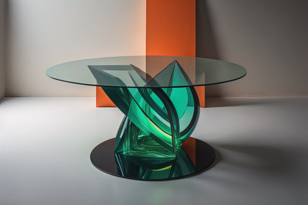 Interior of a living room with a glass table. ai generativeの素材