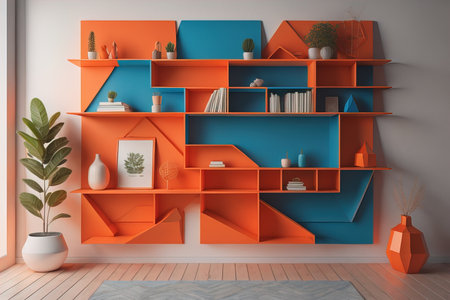 Bookshelf in scandinavian interior. ai generativeの素材