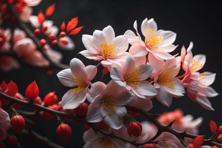 cherry blossom sakura flower on blue sky background, ai generativeの素材