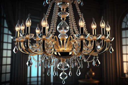 Luxury chandelier isolated on dark background. ai generativeの素材