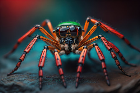 jumping spider closeup on solid color background, copyspace. ai generativeの素材