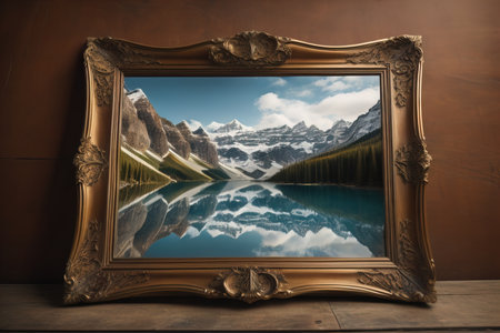 Glass picture frame on a solid color background. ai generativeの素材