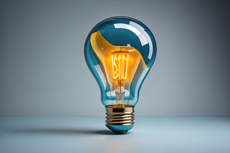 Glowing glass light bulb on dark background. ai generativeの素材