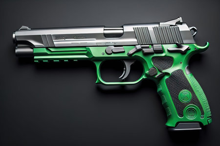 Semi-automatic handgun on a solid color background. Close-up. ai generativeの素材