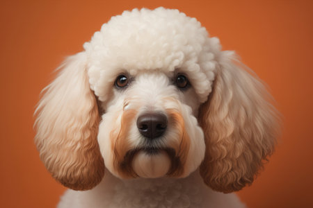 Close-up portrait of a poodle dog on a solid color background. ai generativeの素材