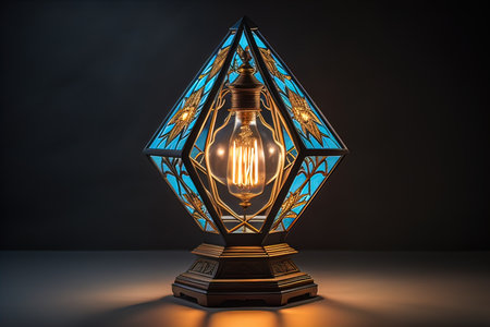 Lantern with glowing light on dark background. ai generativeの素材