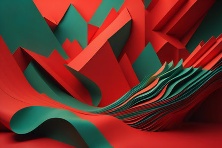 abstract background with origami shapes, red and green. generative aiの素材
