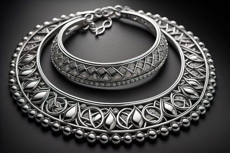 Silver necklace on a solid color background in close-up. ai generativeの素材