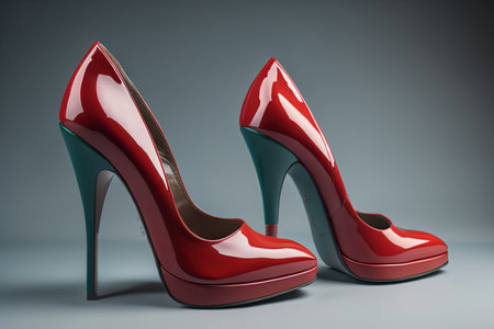 Red high heel shoes on a gray background. generative aiの素材