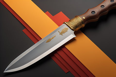 Hunting knife on a black and orange background. generative aiの素材