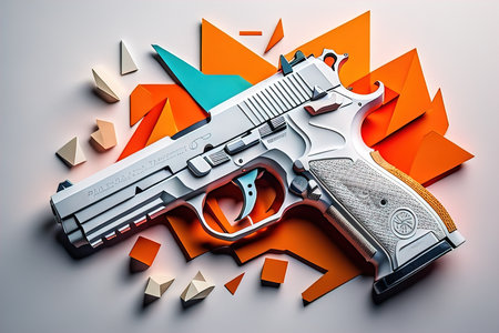 Semi-automatic handgun on a solid color background. Close-up. ai generativeの素材