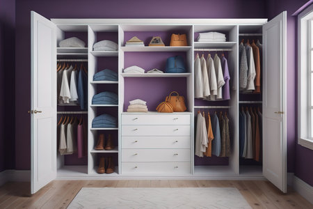 Wardrobe with clothes in the room. Toned image. ai generativeの素材