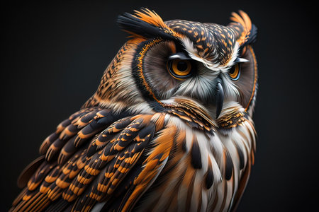 Owl with yellow eyes on a solid background. ai generativeの素材