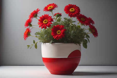 Flowers in a pot on a solid color background. ai generativeの素材