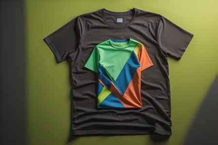 T-shirt with t-shirt mockup on green wall background. generative aiの素材