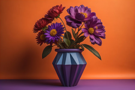 Flowers in a pot on a solid color background. ai generativeの素材