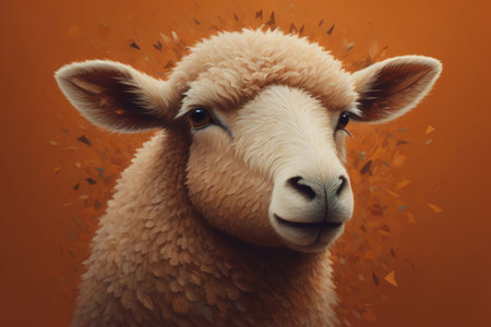 Sheep on a solid color background. Photo in old color image style. ai generativeの素材