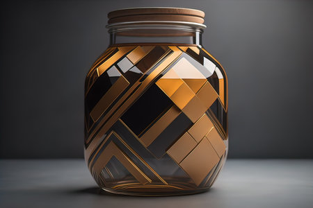 Glass vase with geometric pattern on dark background. Ai generativeの素材
