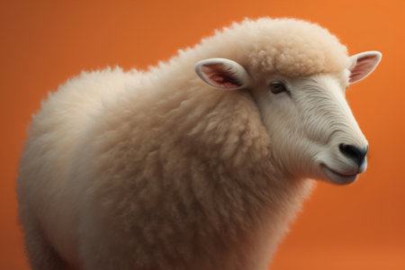 Sheep on a solid color background. Photo in old color image style. ai generativeの素材