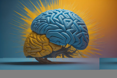 Human brain on a solid color background. ai generativeの素材
