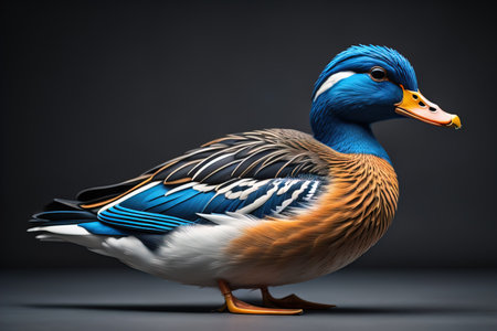 Beautiful mallard duck isolated on black background. generative aiの素材