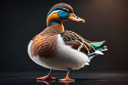 Beautiful duck on a solid color background. ai generativeの素材