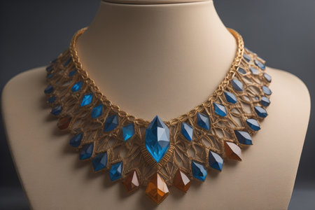 necklace on a mannequin in the studio on a solid color background. ai generativeの素材